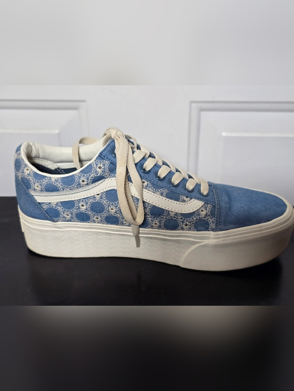 Vans Old Skool Stackform Sneakers Blue Floral White Lace Women's Lace-Up 7.5 - Picture 8 of 10